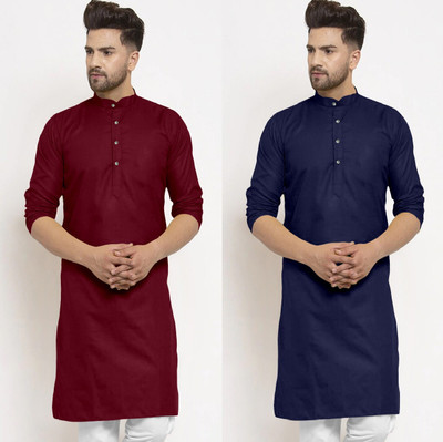 Krudha Men Solid Straight Kurta(Dark Blue, Maroon)
