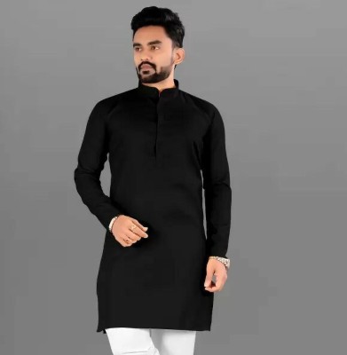 VASUDI Men Solid Straight Kurta(Black)