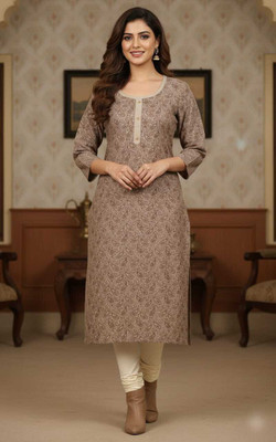 Parwa Fashion Women Printed A-line Kurta(Brown)