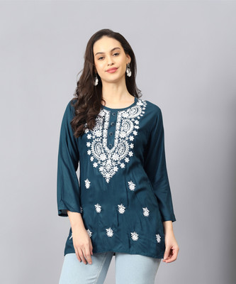 NAZAQAT ETHNIC INDIA Women Embroidered Straight Kurta(Blue)