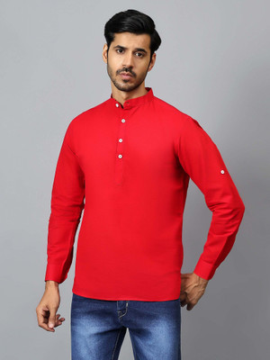 Yugnik Men Solid A-line Kurta(Red)