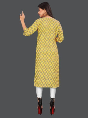 SUMITA SAREE Women Printed Straight Kurta(Yellow)