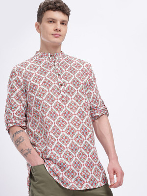Anouk Rustic Men Printed Straight Kurta(White)