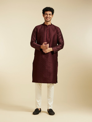 DIWAS by Manyavar Men Self Design Straight Kurta(Purple)