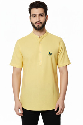 GAINELL Men Printed Straight Kurta(Yellow)