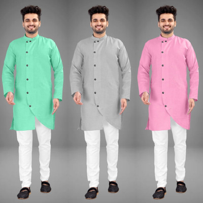 DIAMOND CLUSTER Men Self Design Trail Cut Kurta(Multicolor)