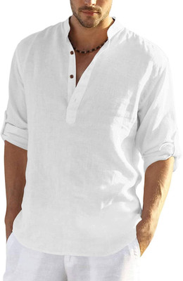 Edin Men Solid A-line Kurta(White)