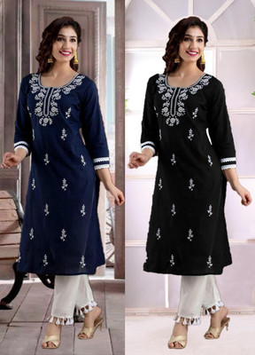 vikshi Women Embroidered Straight Kurta(Multicolor)