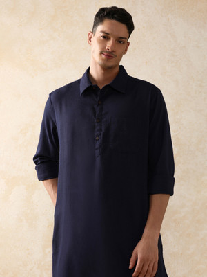 Moara Men Solid Pathani Kurta(Dark Blue)