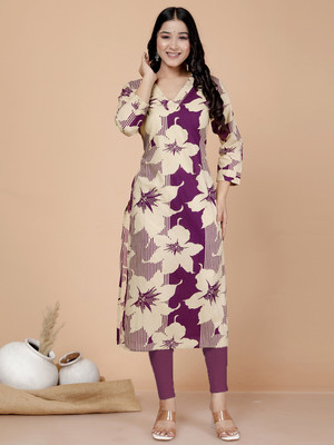 Jevi Prints Women Floral Print Straight Kurta(Pink, Beige)