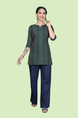 Texpa Fashionqw Women Striped A-line Kurta(Green)