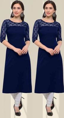 Maheshvi Women Self Design Straight Kurta(Blue)