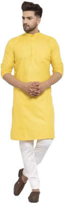 RENSILAFAB Men Solid Straight Kurta(Yellow)