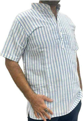 Great Ind Fashion Men Striped A-line Kurta(Green)