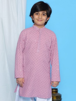 AJ Dezines Boys Self Design Straight Kurta(Purple)