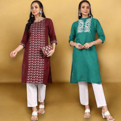 VIVIDH CREATIONS Women Colorblock A-line Kurta(Multicolor)