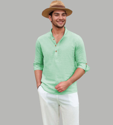 HouseOfCommon Men Solid Straight Kurta(Light Green)