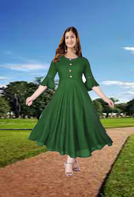 DKM Women Solid Anarkali Kurta(Green)