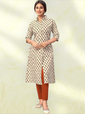 ABHI FAB Women Printed Straight Kurta(Beige)