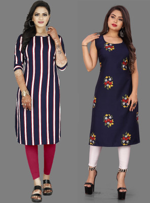 tanvi creation Women Striped Straight Kurta(Blue, Purple)