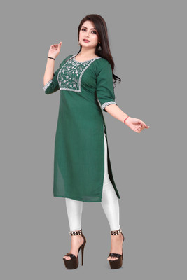 RIDDHI COLLECTION MALL Women Embroidered A-line Kurta(Green)