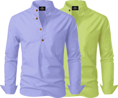 Kavyangle Creation Men Solid Straight Kurta(Blue, Light Green)