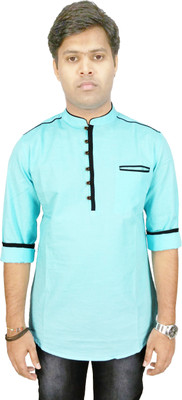 KUONS AVENUE Men Solid Straight Kurta(Light Blue, Blue)