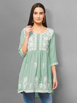 Winza Designer Women Embroidered Cape Top Kurta(Light Green)