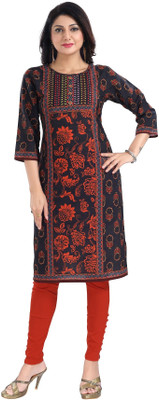 SC KURTIS Women Printed Straight Kurta(Grey)