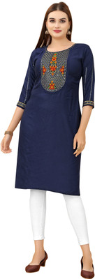 atochi Women Embroidered Straight Kurta(Blue)