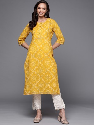 LIBAS Women Printed Straight Kurta(Yellow)