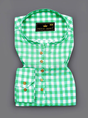 french crown Men Checkered Straight Kurta(White, Green)