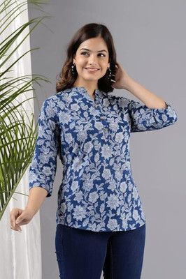 VedaFashions Women Printed Straight Kurta(Dark Blue, Grey)
