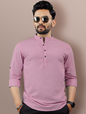 VeBNoR Men Self Design Straight Kurta(Pink)