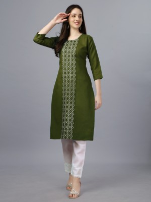 murli fashion Women Embroidered Straight Kurta(Dark Green)