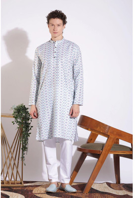 khaddarvas Men Printed A-line Kurta(Grey)
