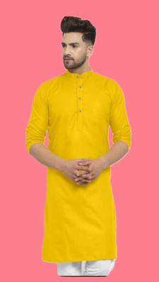 VINAARI Men Solid A-line Kurta(Yellow)