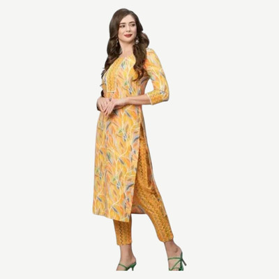 HouseOfCommon Women Embroidered Straight Kurta(Yellow)