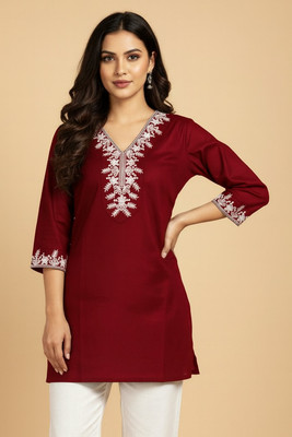 NAJ TEXTILE Women Embroidered A-line Kurta(Maroon)