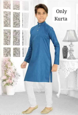 Aamond Boys Solid Straight Kurta(Blue)
