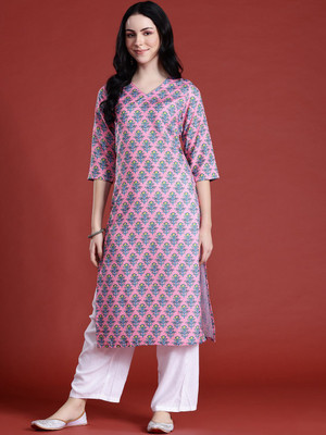 ANOUK Women Printed Straight Kurta(Pink)