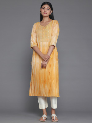 LIBAS Women Embroidered Straight Kurta(Yellow)