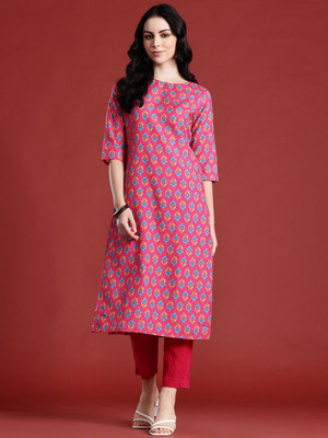 ANOUK Women Printed Straight Kurta(Pink)