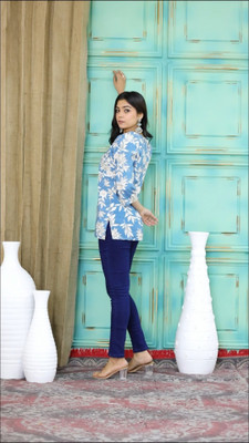 ORGANICLIQ Women Printed Straight Kurta(Light Blue)