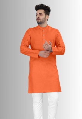 EIRLYS EMPIRE Men Washed Straight Kurta(Orange)