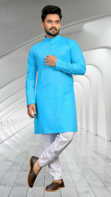 Biswas Trends Men Solid Straight Kurta(Light Blue)