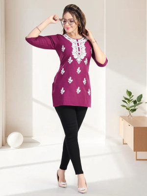 SHLOKE Women Solid Tunic Kurta(Pink)