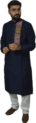 TAVAN Men Embroidered, Self Design Straight Kurta(Dark Blue)