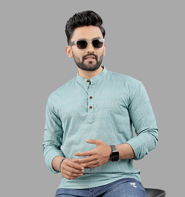 SOPANI Men Self Design Straight Kurta(Light Green)