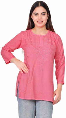 Noor Chikankari Women Chikan Embroidery Ethnic Dress Kurta(Pink)